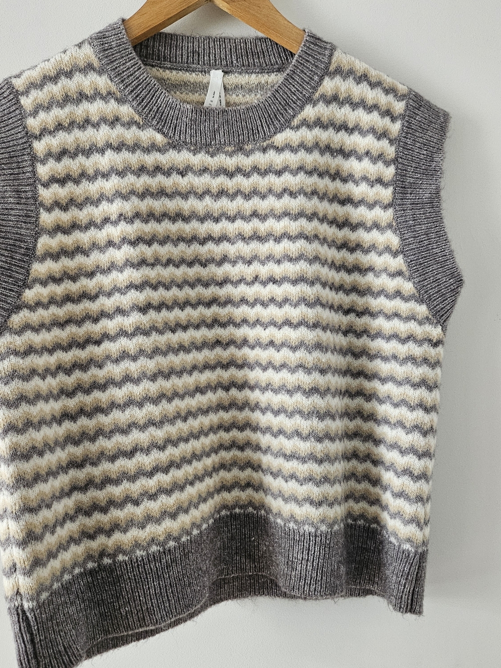 Dreamers Gray & Cream Striped Knit Sleeveless Sweater Vest